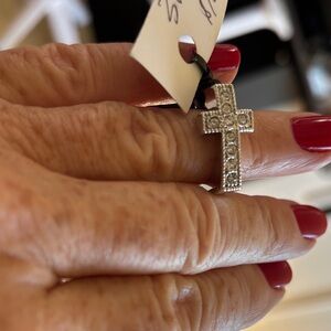 Michelle Mae Silver Cross Ring with Gem Accents